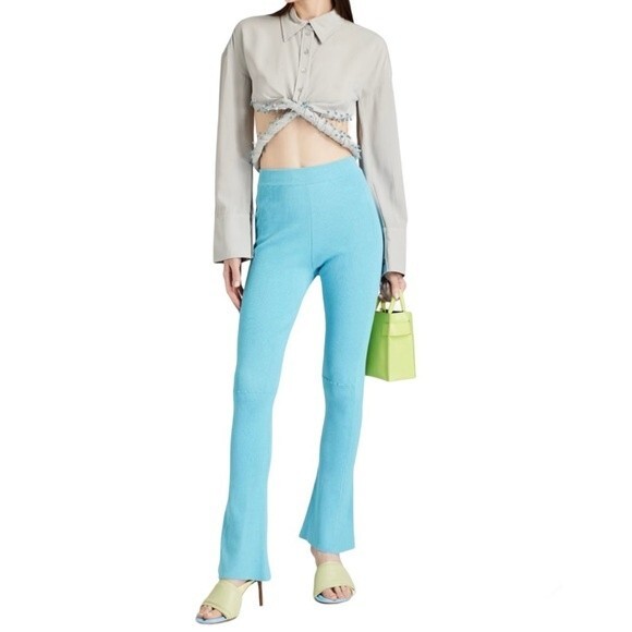 NWT Jacquemus Le Pantalon Baunhila Ribbed Linen Blend Pants Turquoise EU 46